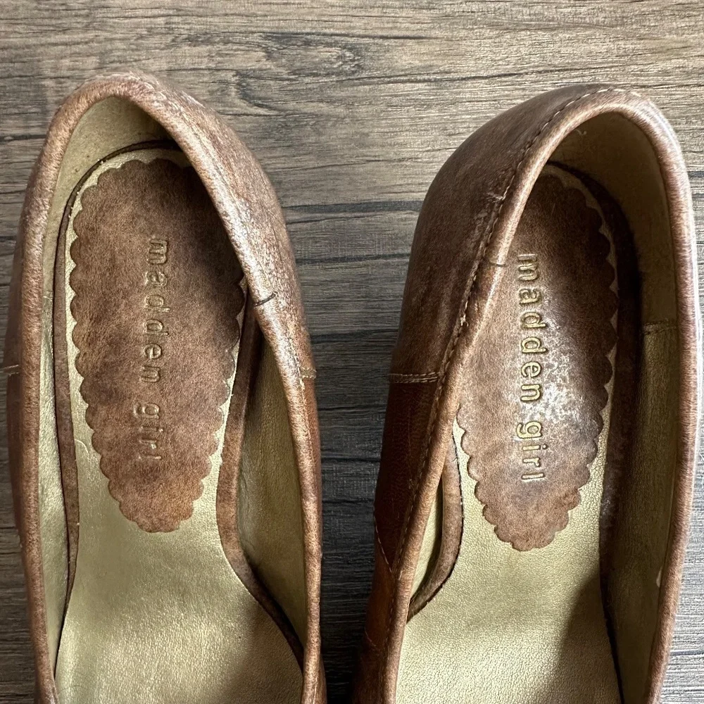*MADDEN GIRL* Brown Danceer Faux Leather Patchwork Heels Size 6 - Picture 7 of 13